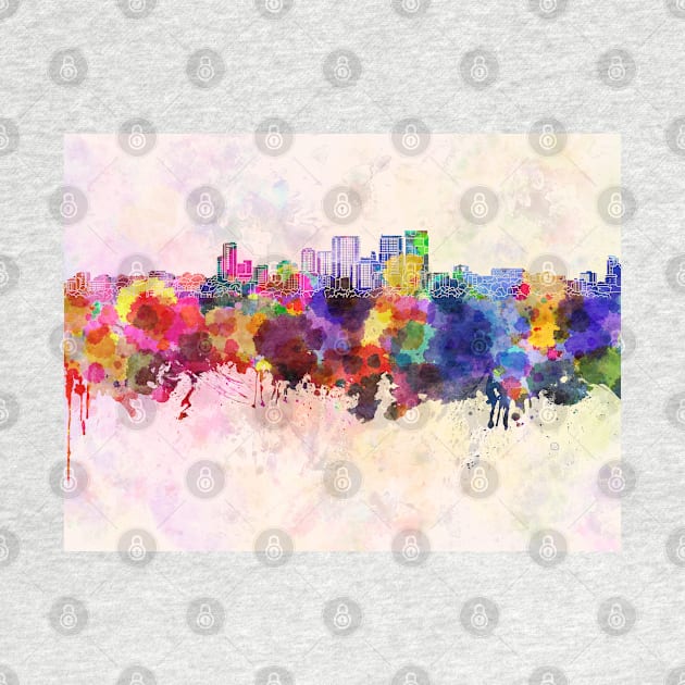 Darwin skyline in watercolor background by PaulrommerArt